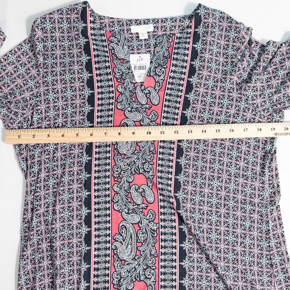 J. Jill Paisley Mixed Print Long Sleeve Shift Dress Petite Medium Boho Lagenlook - Picture 5 of 12